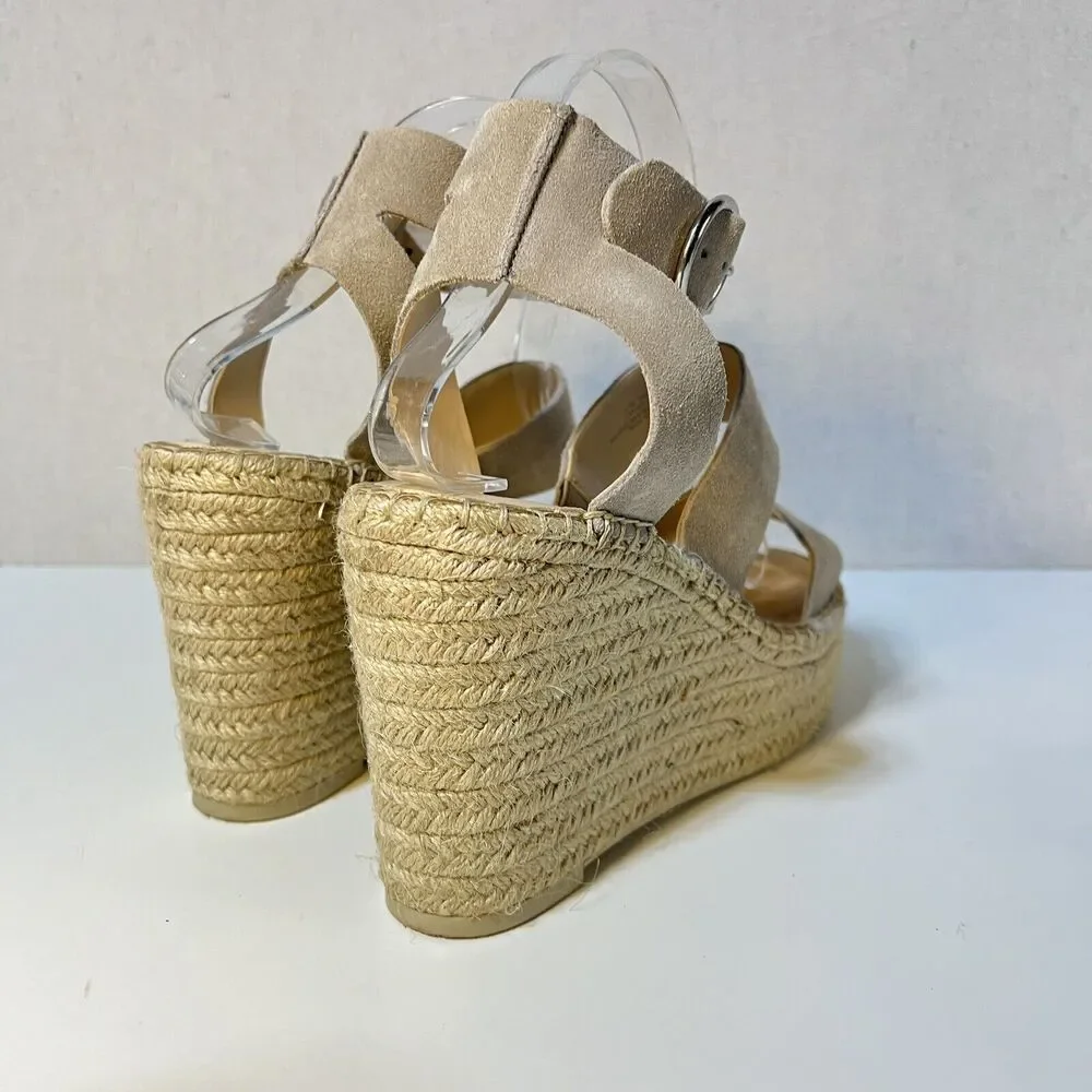 Dolce Vita Shae Wedge Sandals Womens 9.5 Tan‎ Suede Espadrille Boho Coastal Chic